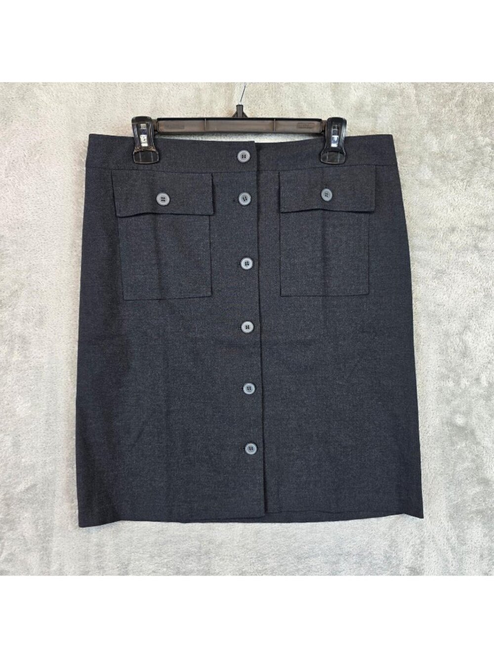 Vintage Esprit Skirt Womens 12 Gray Twill Button Front Pencil Knee Length Pocket - Picture 1 of 7